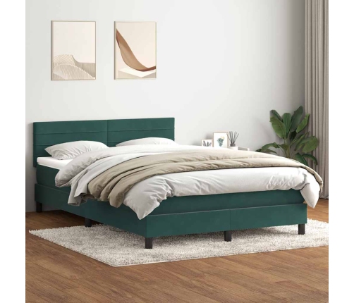 Cama box spring con colchón terciopelo verde oscuro 160x210 cm