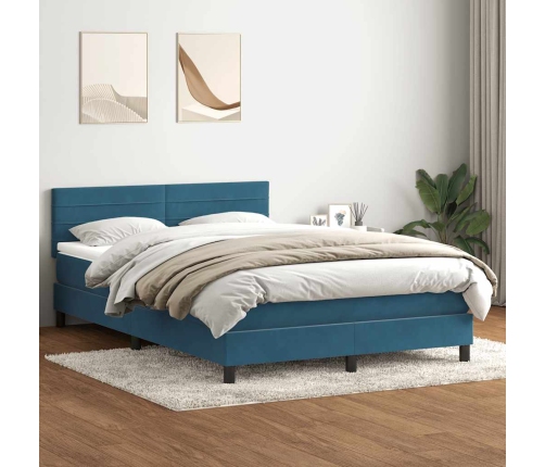 Cama box spring con colchón terciopelo azul oscuro 160x210 cm