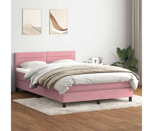 Cama box spring con colchón terciopelo rosa 160x210 cm