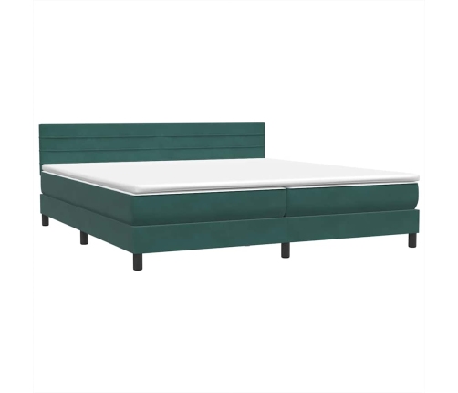 Cama box spring con colchón terciopelo verde oscuro 180x210 cm