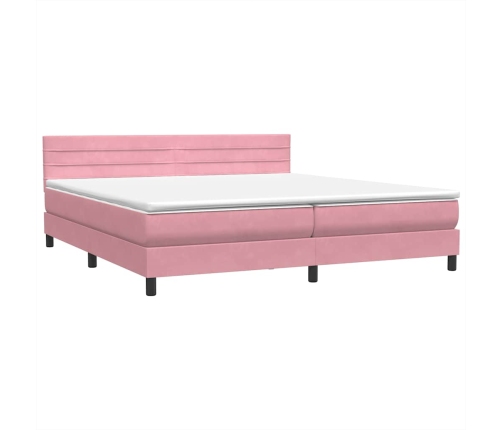 Cama box spring con colchón terciopelo rosa 180x210 cm