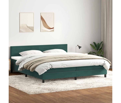 Cama box spring con colchón terciopelo verde oscuro 200x210 cm