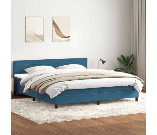 Cama box spring con colchón terciopelo azul oscuro 200x210 cm