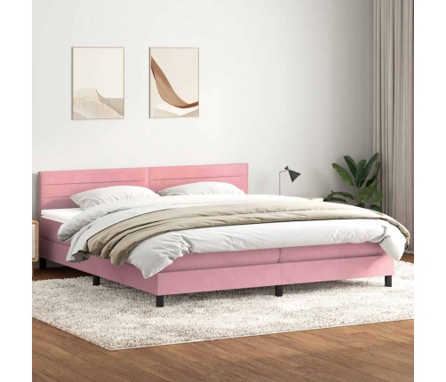 Cama box spring con colchón terciopelo rosa 200x210 cm