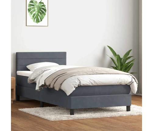 Cama box spring con colchón terciopelo gris oscuro 80x220 cm