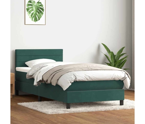 Cama box spring con colchón terciopelo verde oscuro 80x220 cm