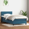 Cama box spring con colchón terciopelo azul oscuro 80x220 cm