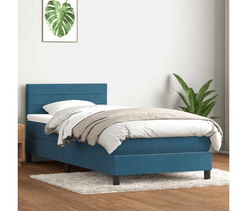 Cama box spring con colchón terciopelo azul oscuro 80x220 cm