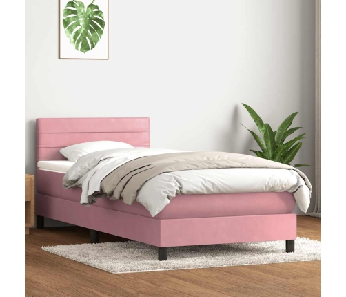 Cama box spring con colchón terciopelo rosa 80x220 cm