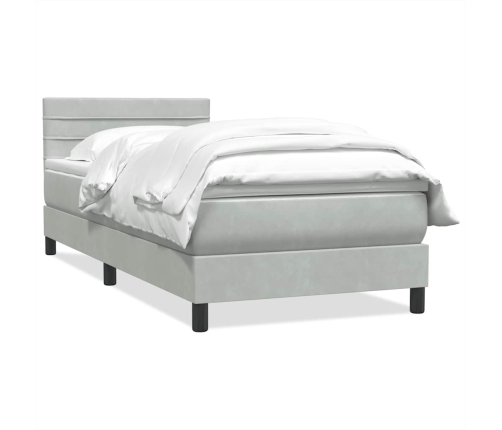 Cama box spring con colchón terciopelo gris claro 90x220 cm