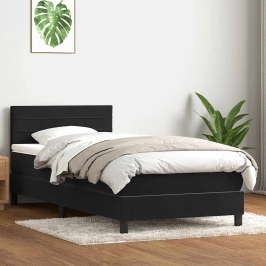 Cama box spring con colchón terciopelo negro 90x220 cm