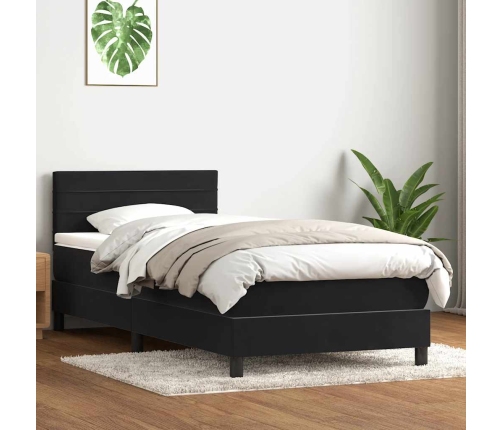 Cama box spring con colchón terciopelo negro 90x220 cm