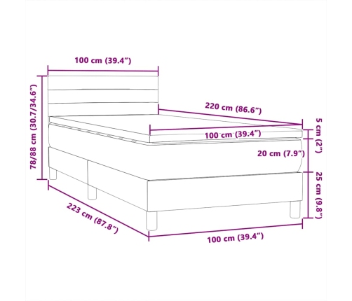 Cama box spring con colchón terciopelo gris claro 100x220 cm