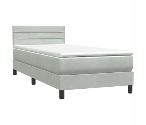 Cama box spring con colchón terciopelo gris claro 100x220 cm