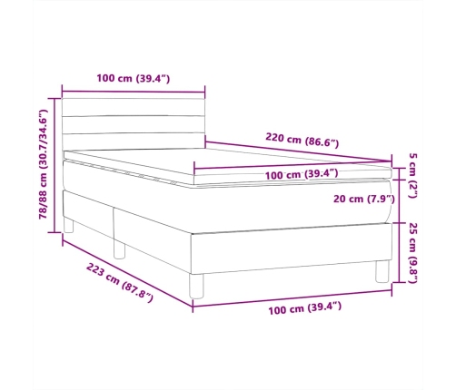 Cama box spring con colchón terciopelo gris oscuro 100x220 cm