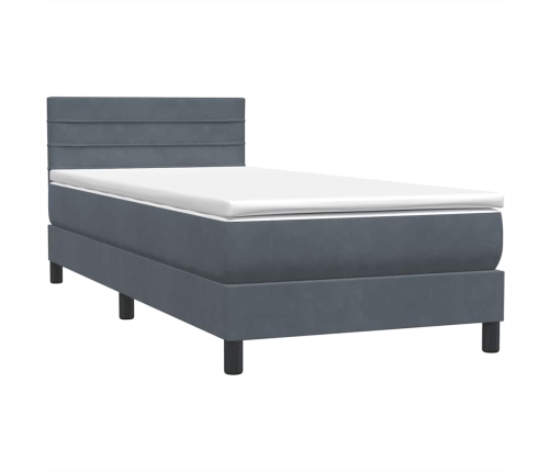 Cama box spring con colchón terciopelo gris oscuro 100x220 cm