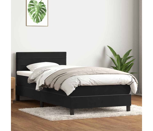 Cama box spring con colchón terciopelo negro 100x220 cm