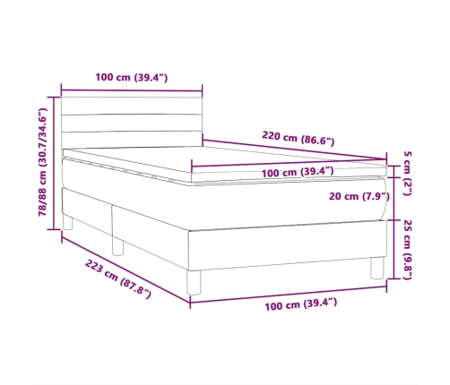 Cama box spring con colchón terciopelo azul oscuro 100x220 cm