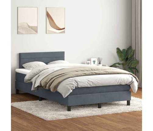 Cama box spring con colchón terciopelo gris oscuro 120x220 cm