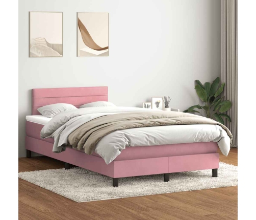 Cama box spring con colchón terciopelo rosa 120x220 cm