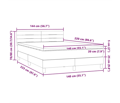 Cama box spring con colchón terciopelo azul oscuro 140x220 cm