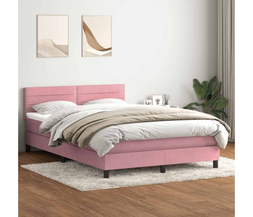 Cama box spring con colchón terciopelo rosa 140x220 cm