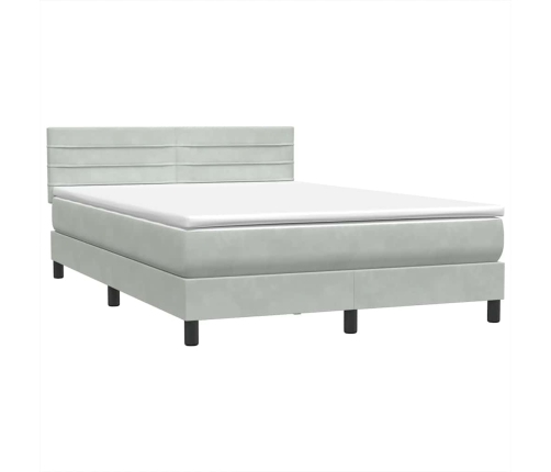 Cama box spring con colchón terciopelo gris claro 160x220 cm