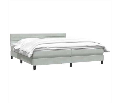 Cama box spring con colchón terciopelo gris claro 200x220 cm