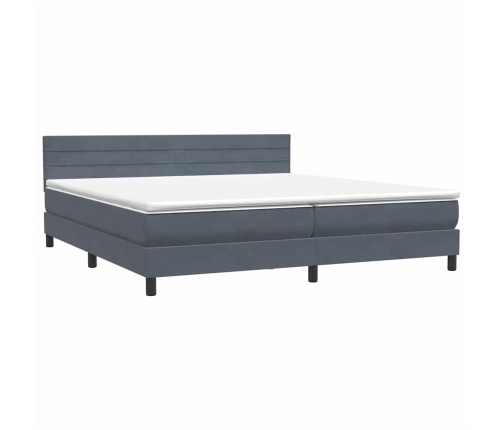 Cama box spring con colchón terciopelo gris oscuro 200x220 cm