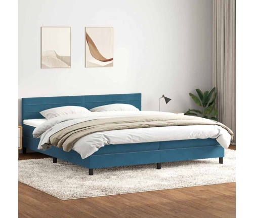 Cama box spring con colchón terciopelo azul oscuro 200x220 cm