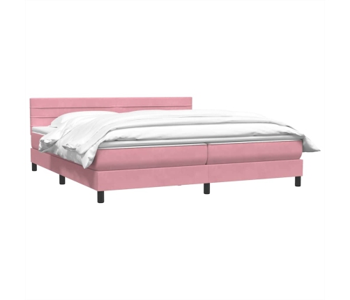 Cama box spring con colchón terciopelo rosa 200x220 cm