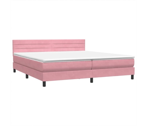 Cama box spring con colchón terciopelo rosa 200x220 cm