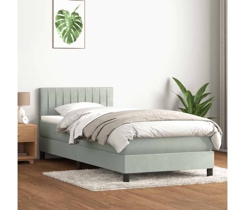 Cama box spring con colchón terciopelo gris claro 80x210 cm