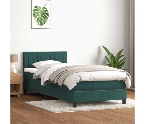 Cama box spring con colchón terciopelo verde oscuro 80x210 cm