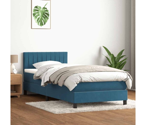 Cama box spring con colchón terciopelo azul oscuro 80x210 cm