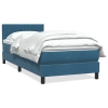 Cama box spring con colchón terciopelo azul oscuro 80x210 cm