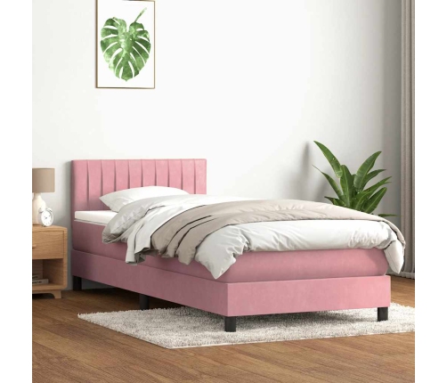 Cama box spring con colchón terciopelo rosa 80x210 cm