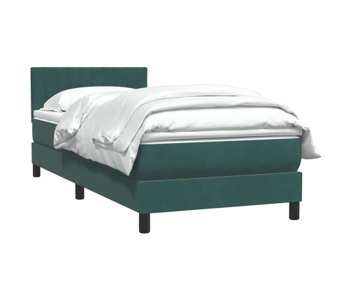 Cama box spring con colchón terciopelo verde oscuro 90x210 cm