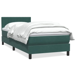 Cama box spring con colchón terciopelo verde oscuro 90x210 cm