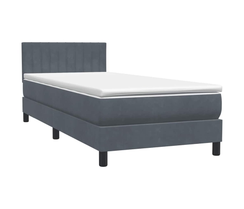 Cama box spring con colchón terciopelo gris oscuro 100x210 cm