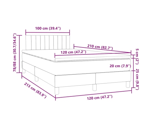 Cama box spring con colchón terciopelo verde oscuro 120x210 cm