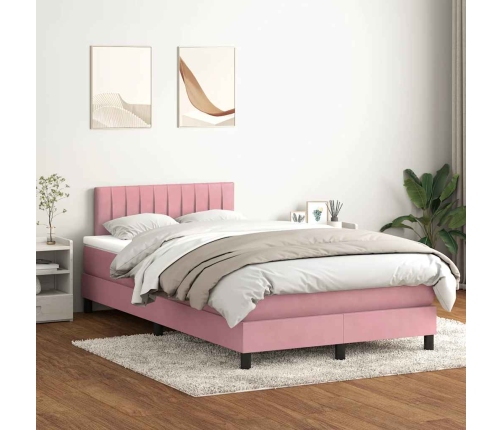 Cama box spring con colchón terciopelo rosa 120x210 cm