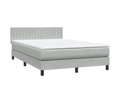 Cama box spring con colchón terciopelo gris claro 140x210 cm