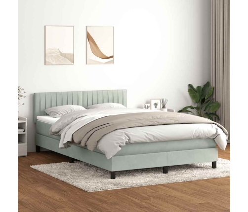 Cama box spring con colchón terciopelo gris claro 140x210 cm