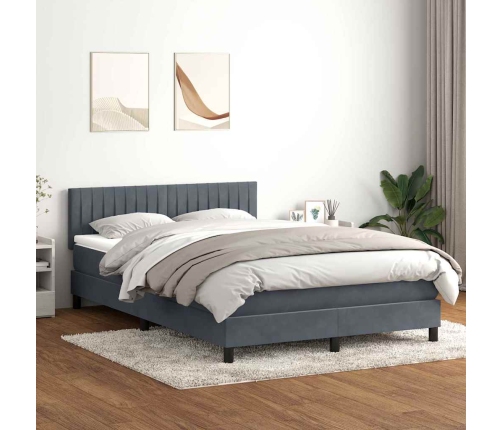 Cama box spring con colchón terciopelo gris oscuro 140x210 cm