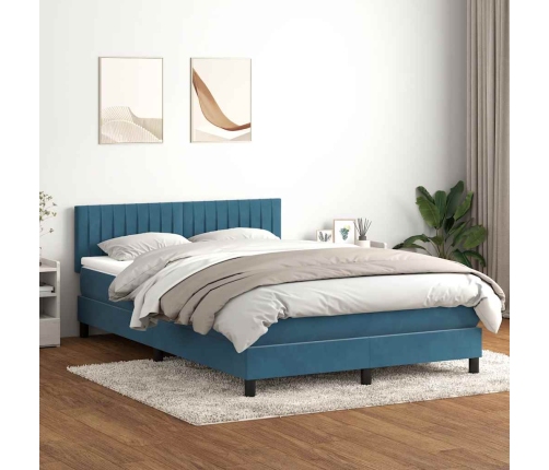 Cama box spring con colchón terciopelo azul oscuro 140x210 cm