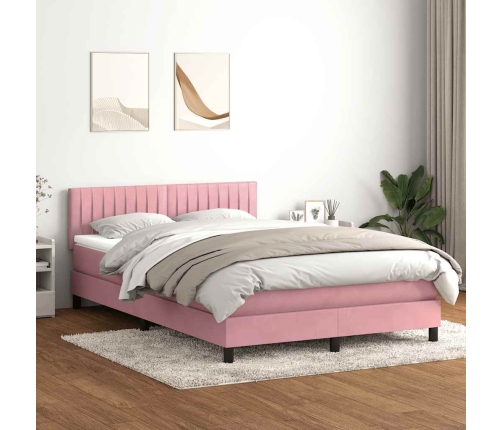 Cama box spring con colchón terciopelo rosa 140x210 cm