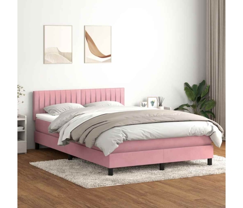 Cama box spring con colchón terciopelo rosa 160x210 cm