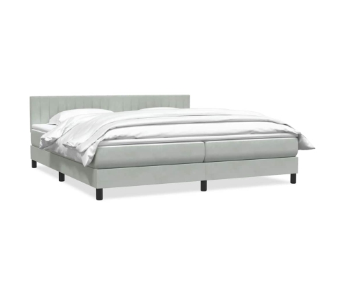 Cama box spring con colchón terciopelo gris claro 180x210 cm