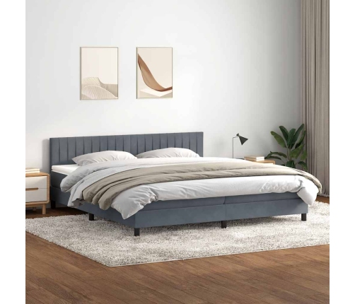 Cama box spring con colchón terciopelo gris oscuro 180x210 cm